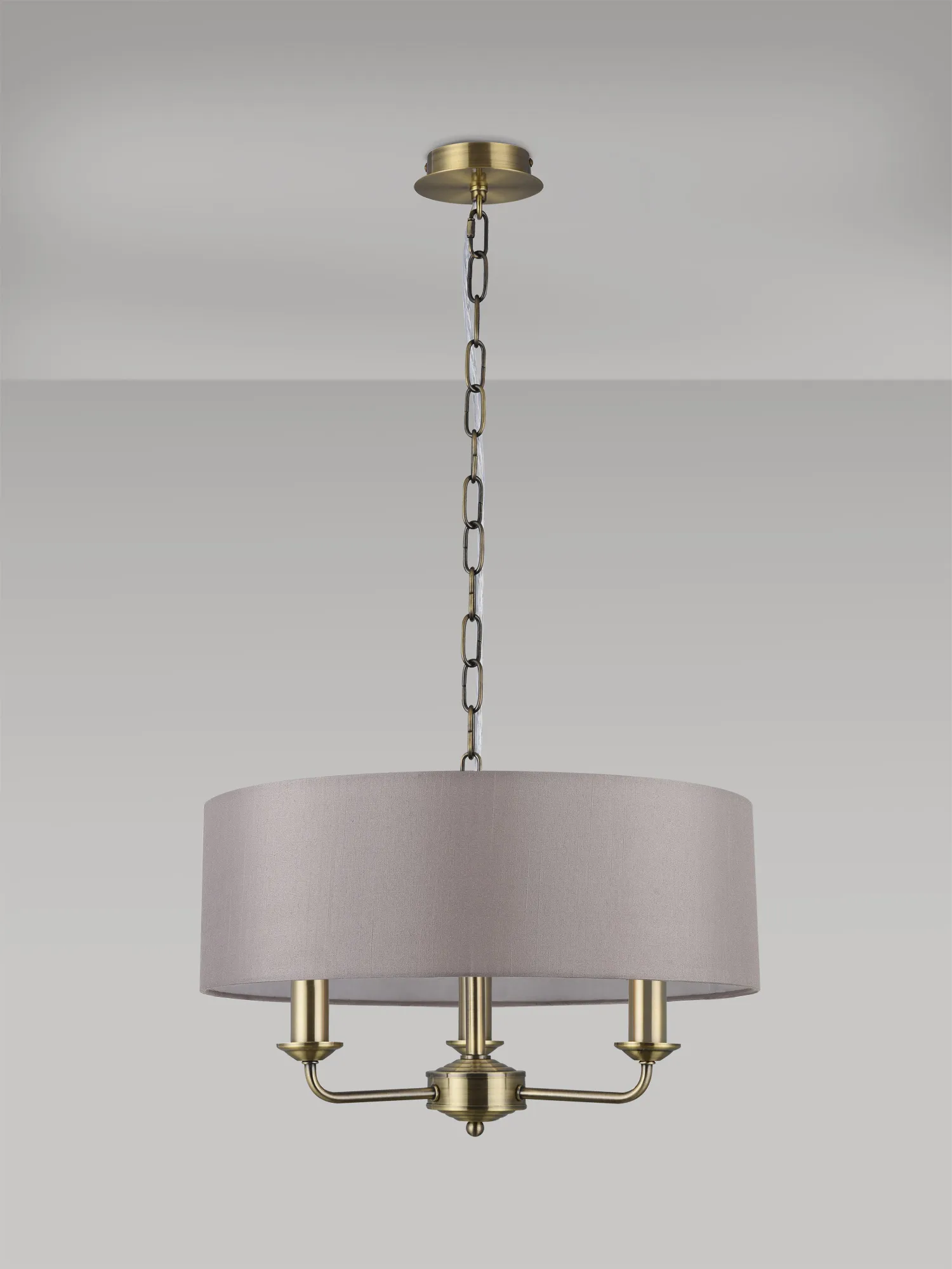 Banyan 45cm 3 Light Pendant Antique Brass; Grey DK0030  Deco Banyan AB GR